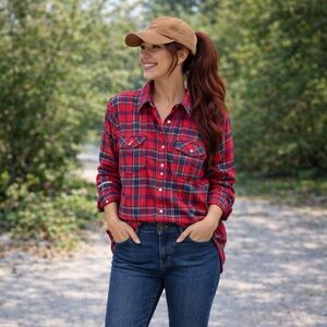 Panache Red and Black Plaid Women's Button Down Shirt